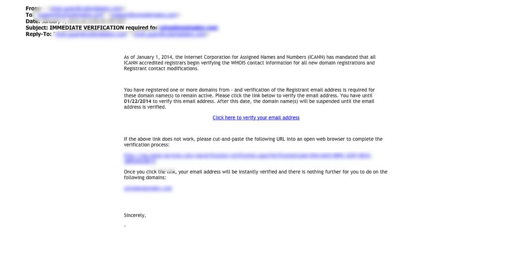 Screenshot of domain verification email