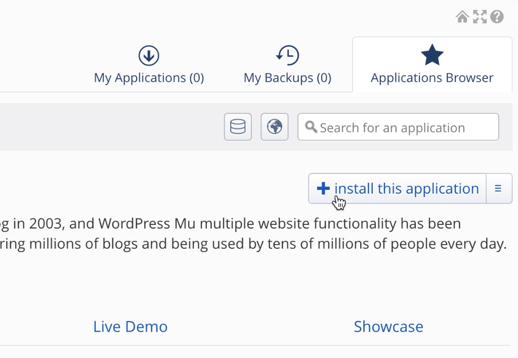 Screenshot of Installatron's "install this application" button.