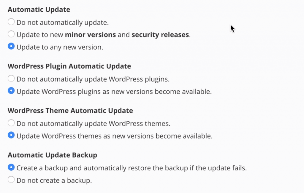 WordPress installatron version options