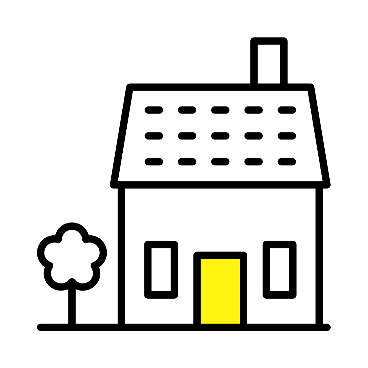an icon of a house with a yellow door