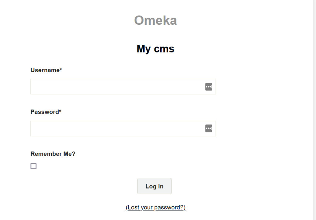Login page for Omeka
