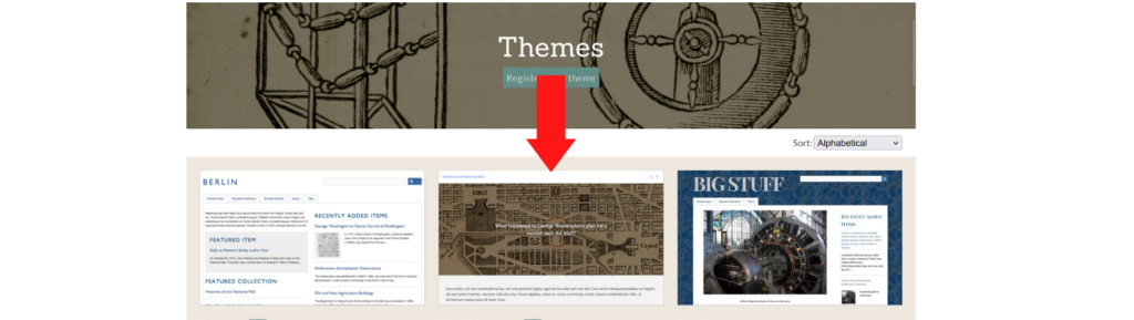 Red arrow showing where the available themes are