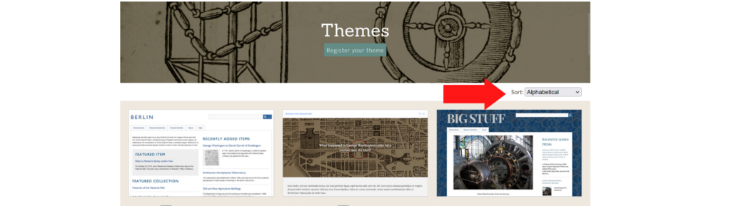 Red arrow showing where you can go to sort themes