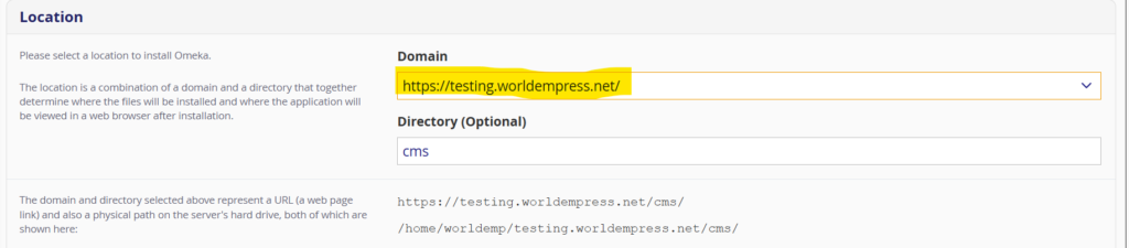 Where the domain is listed is highlighted