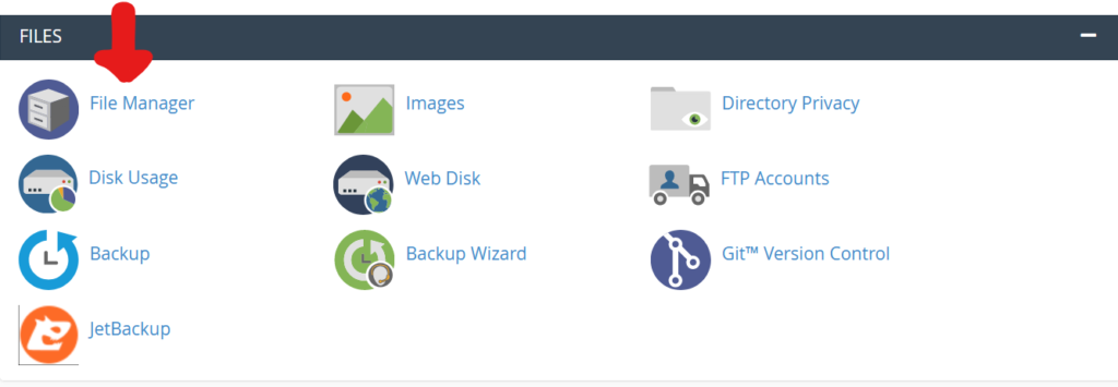 Red arrow pointing to file manager