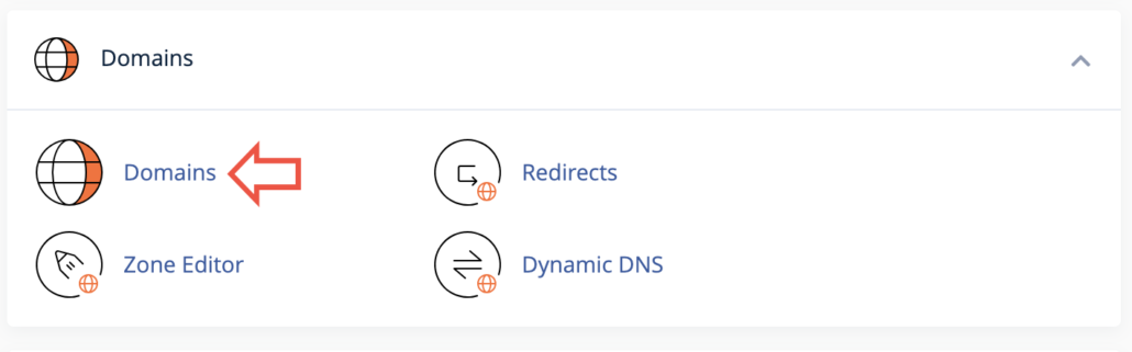 Domains section of cPanel