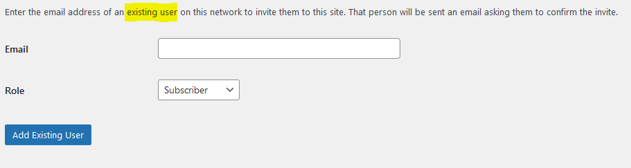 screenshot of the add existing users page